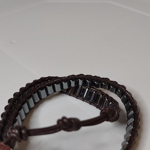 Dark Silver Tone And Brown 15 Inch Lulu Dharma Wrap Bracelet - Picture 6 of 12